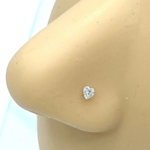 Tiny 3mm CZ Diamond Heart Nose Stud Gold Nose Pin 925 Sterling Silver - Picture 1 of 5